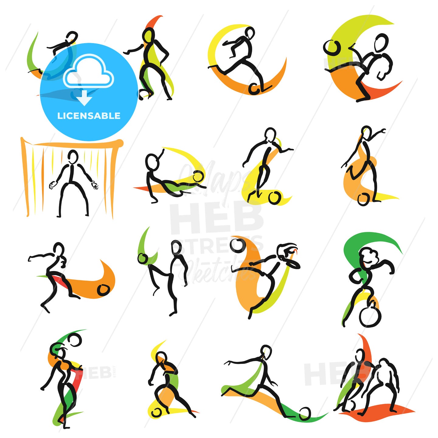 16 Soccer Doodle Icons Set – instant download