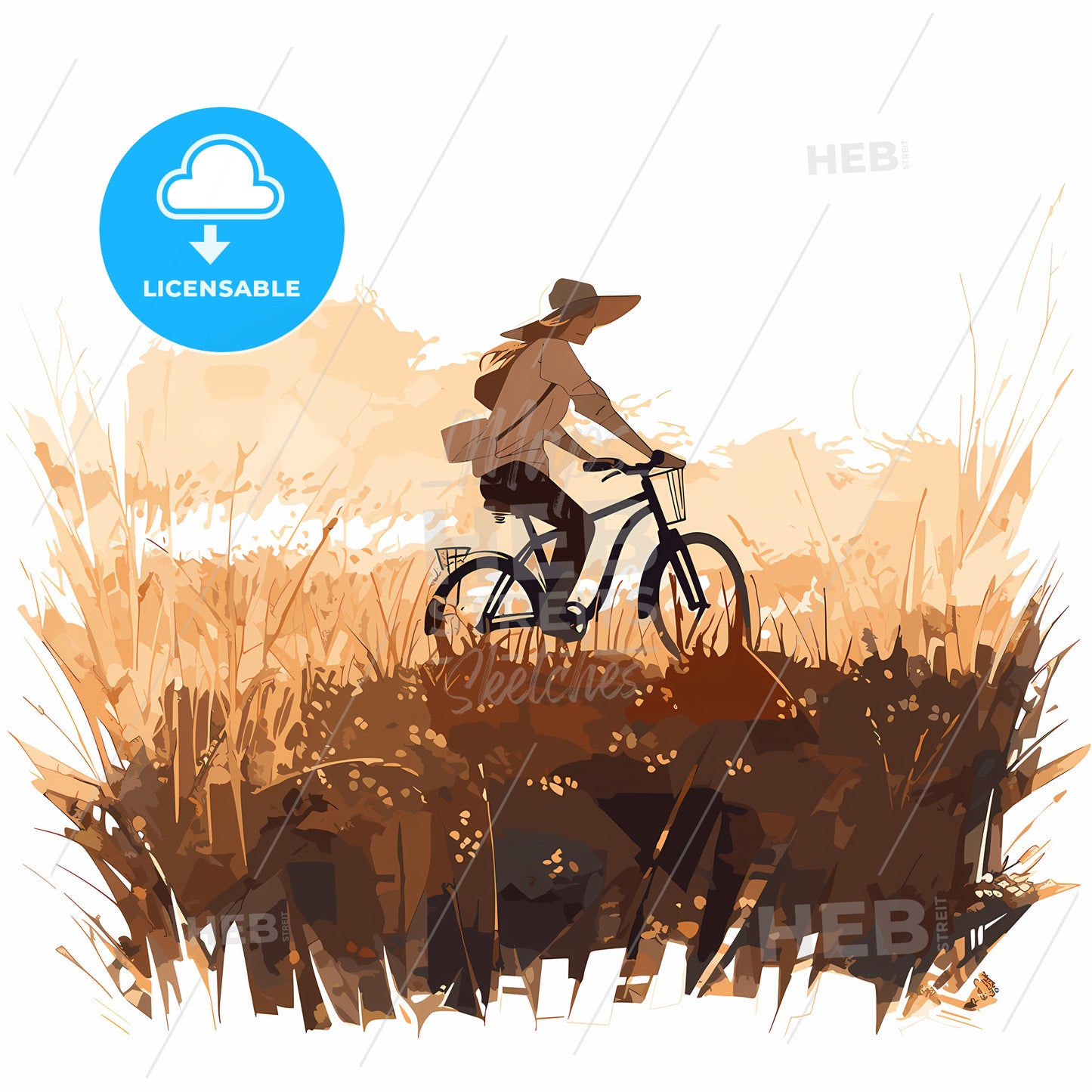 Woman Riding A Bicycle In A Field