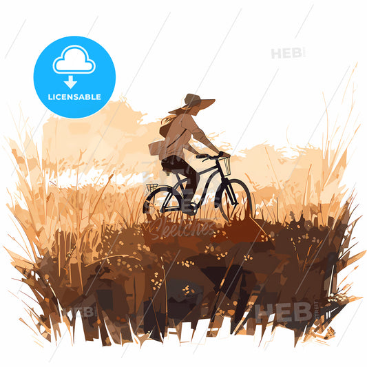 Woman Riding A Bicycle In A Field