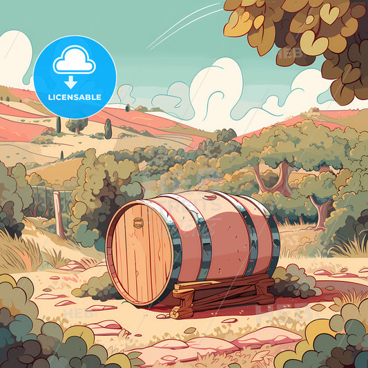 Barrel On A Wooden Stand In A Landscape