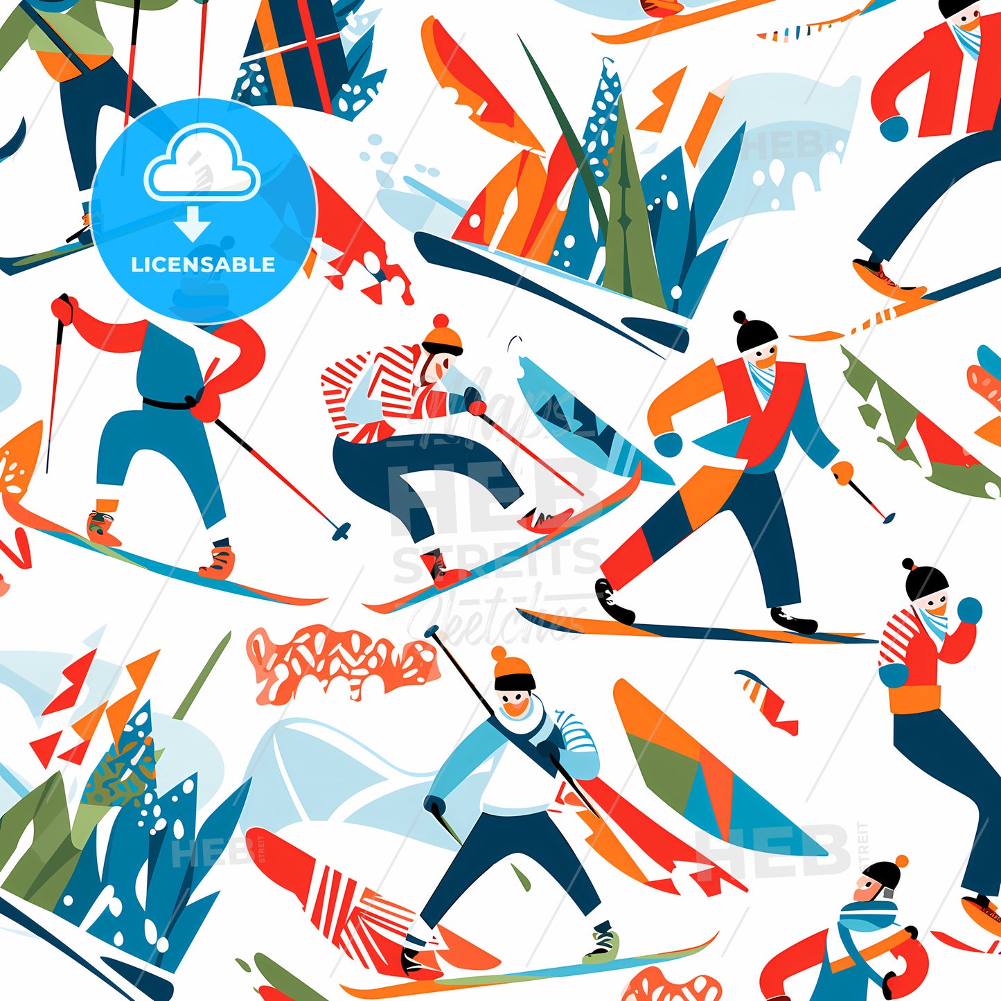 Pattern Of People Skiing