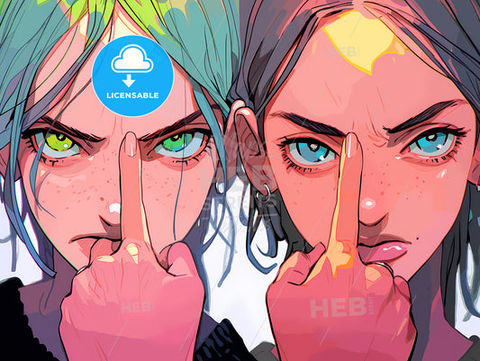 Couple Of Girls With Their Fingers On Their Faces