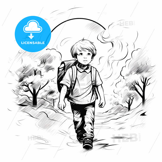 Boy Walking On A Path