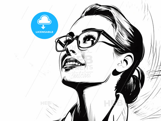 Woman With Glasses Looking Up