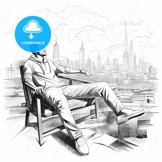 Man Sitting On A Chair With A City In The Background