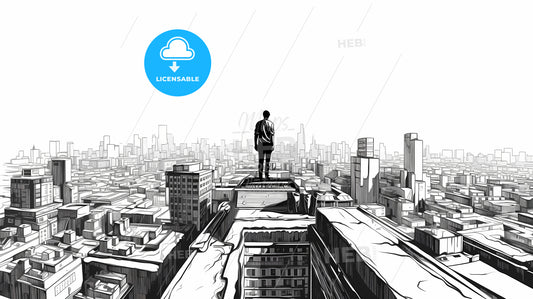 Man Standing On A Rooftop Of A City