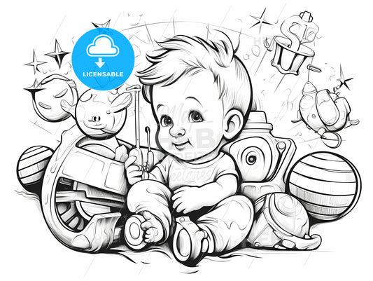 Baby Sitting On A Pile Of Toys