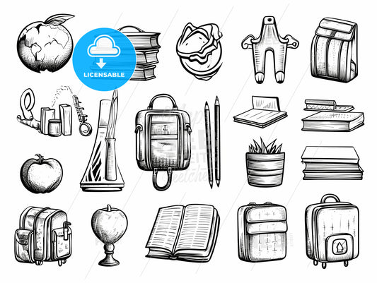 Black And White Drawing Of School Supplies