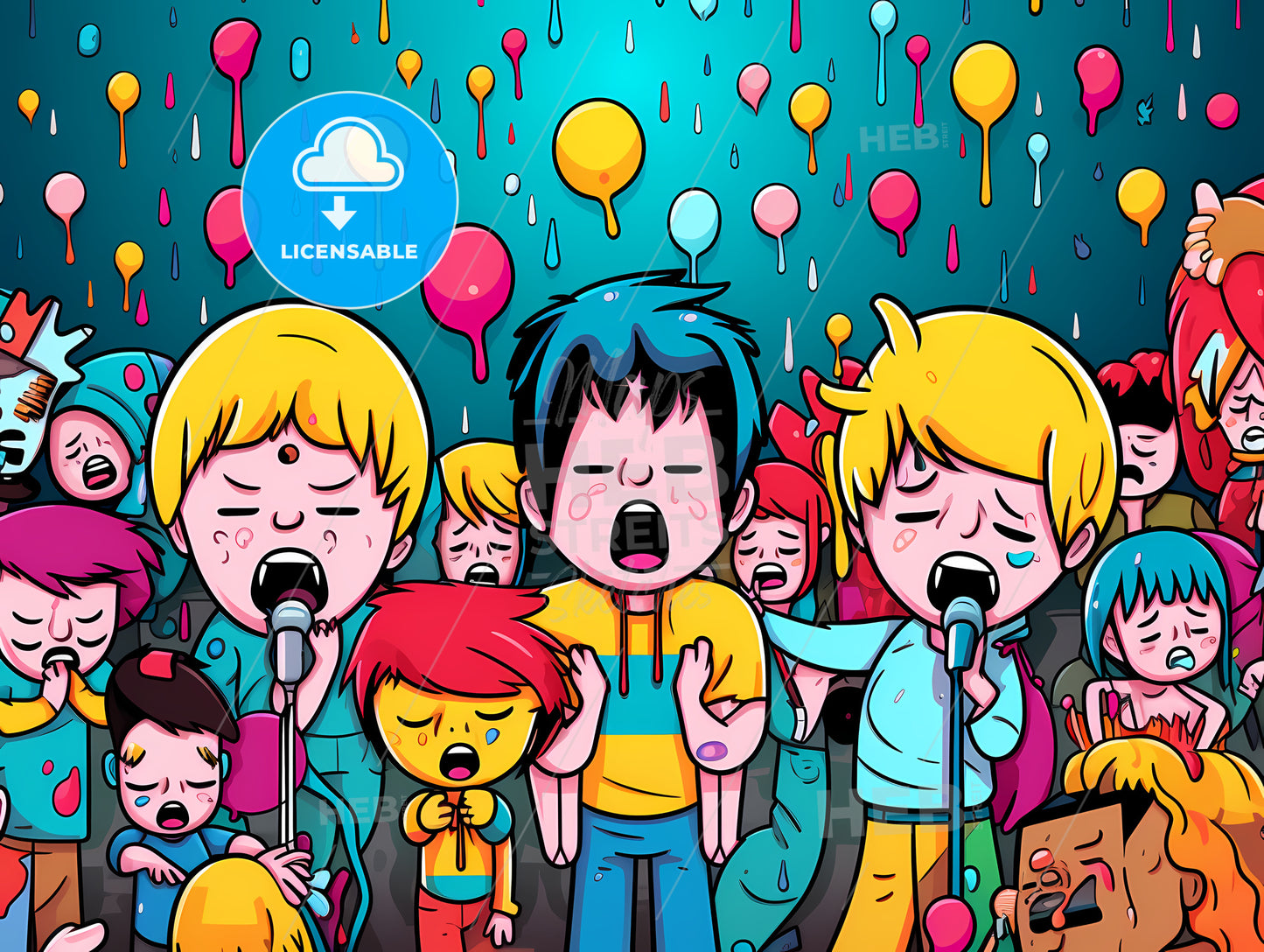 Cartoon Of Kids Singing Into Microphones