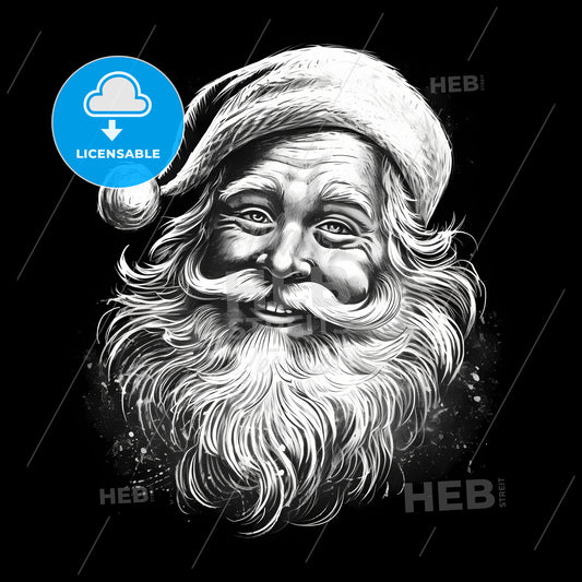 Black And White Drawing Of A Smiling Santa Claus