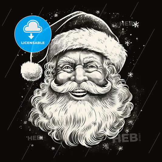 Black And White Drawing Of A Smiling Santa Claus