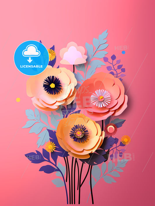 Paper Flowers On A Pink Background