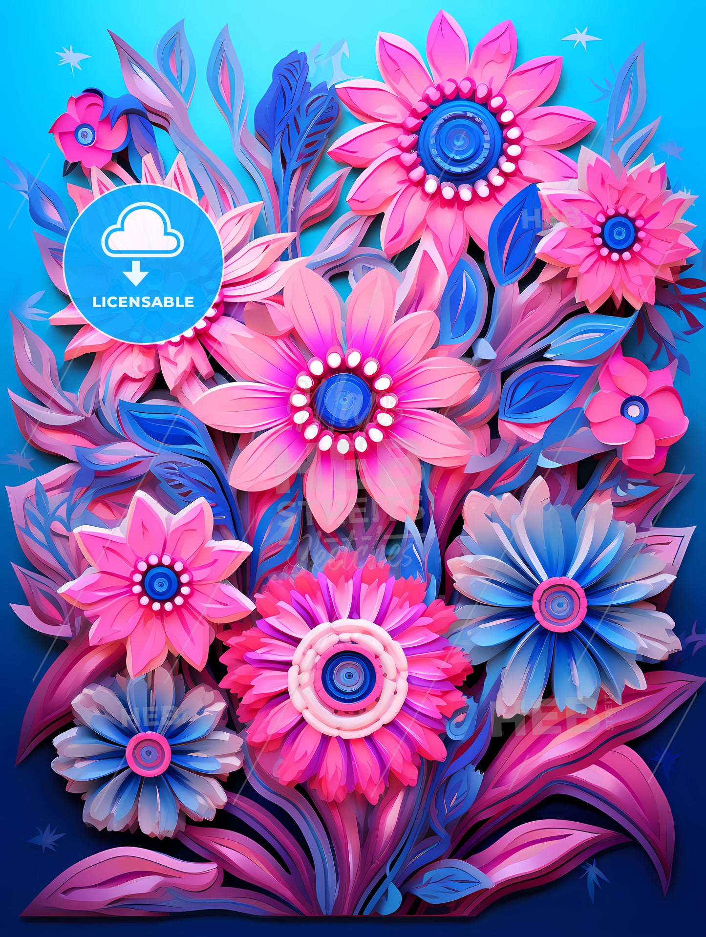 Colorful Paper Flowers On A Blue Background