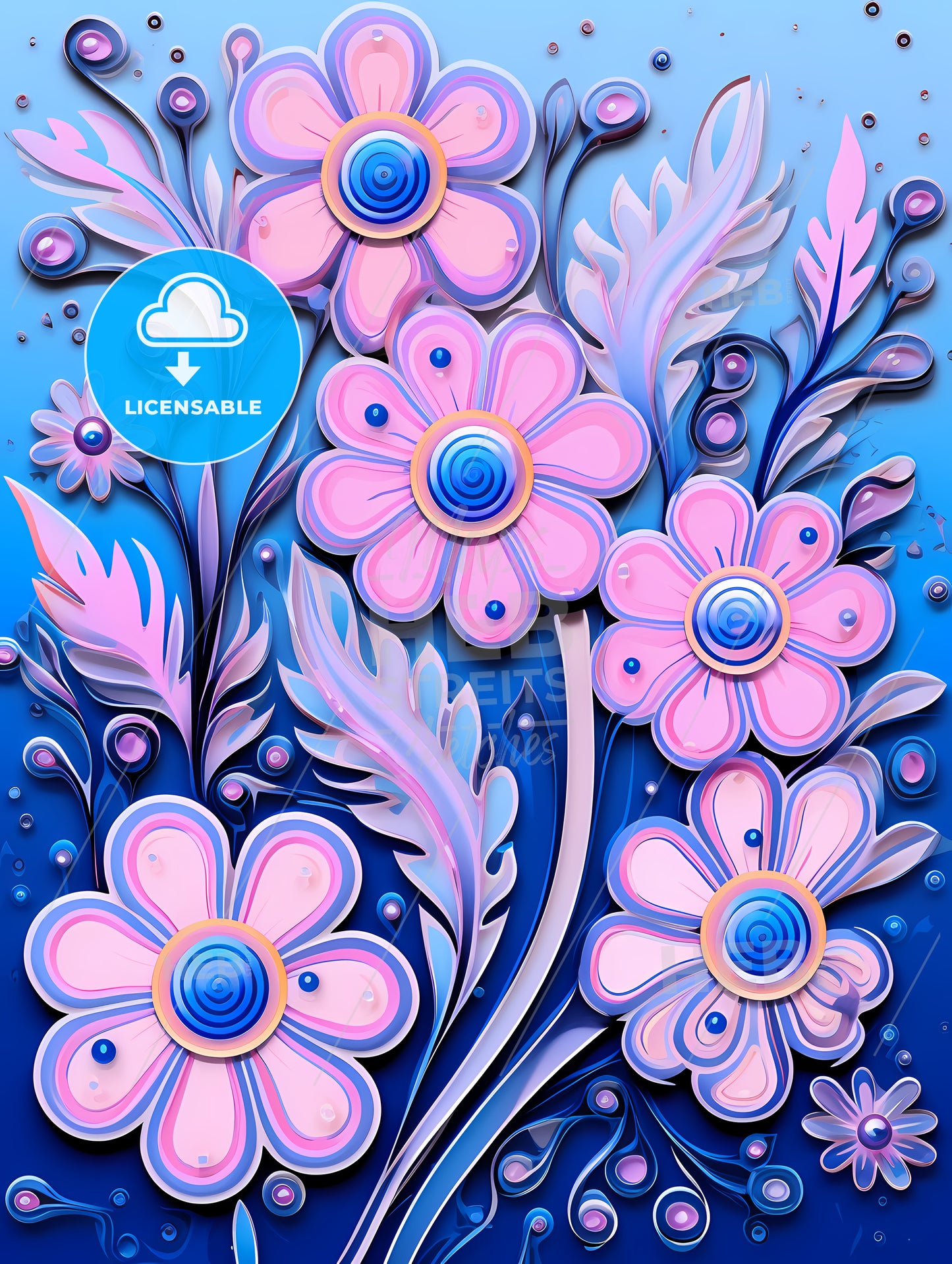 Colorful Flower Art On A Blue Background