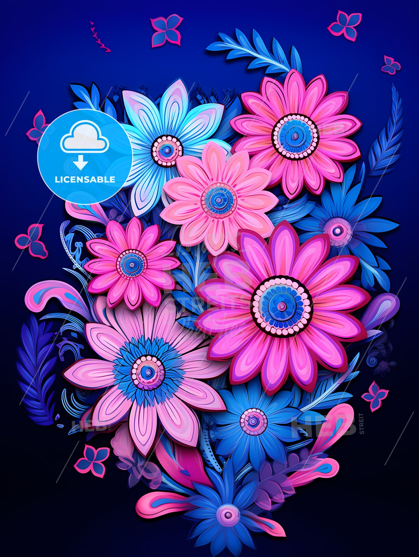 Colorful Flowers On A Blue Background