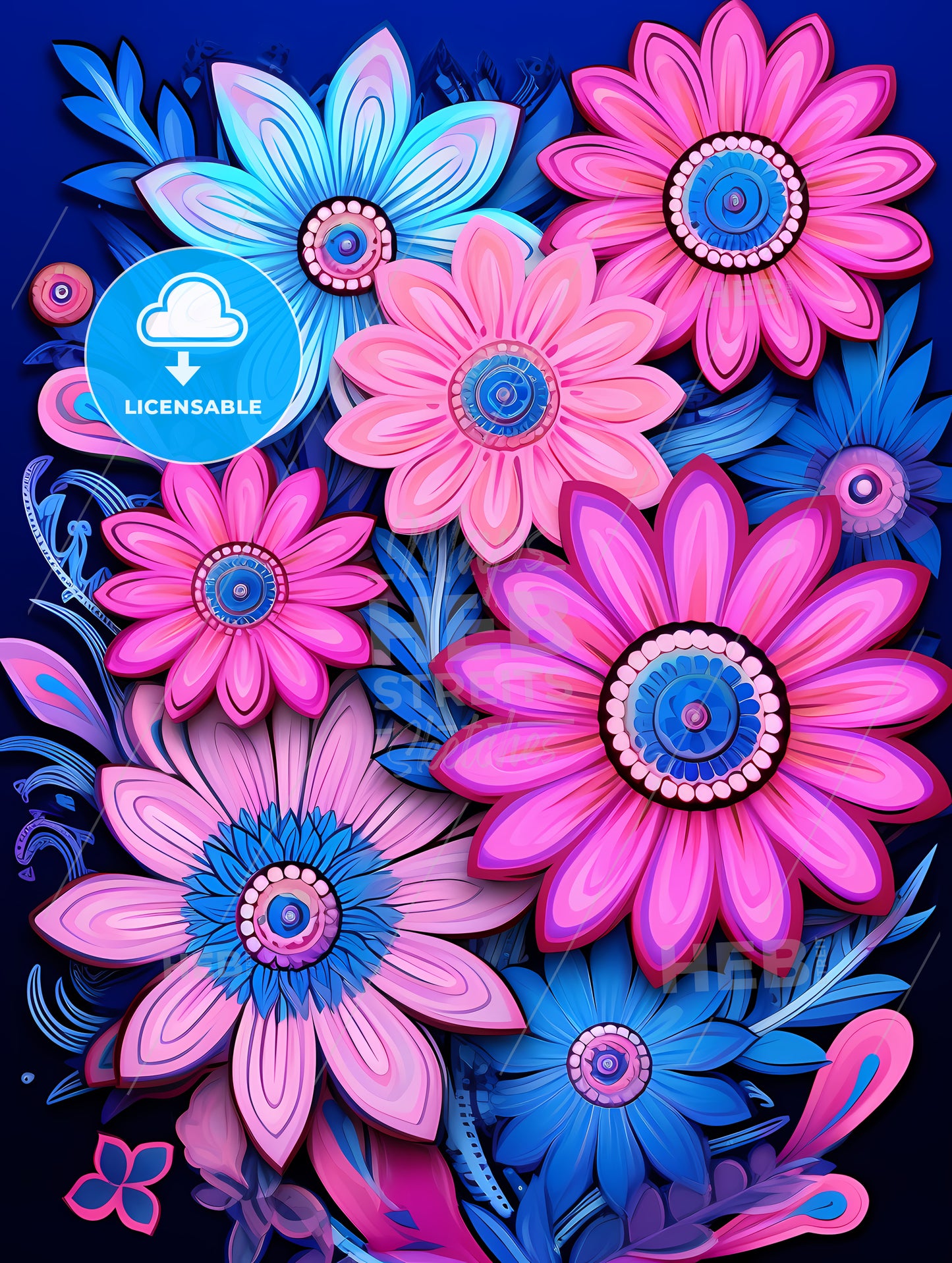 Group Of Flowers On A Blue Background