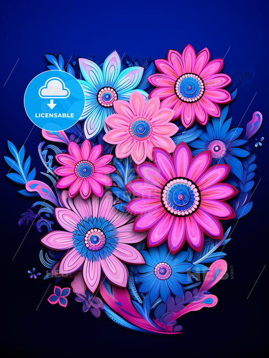 Colorful Flowers On A Blue Background