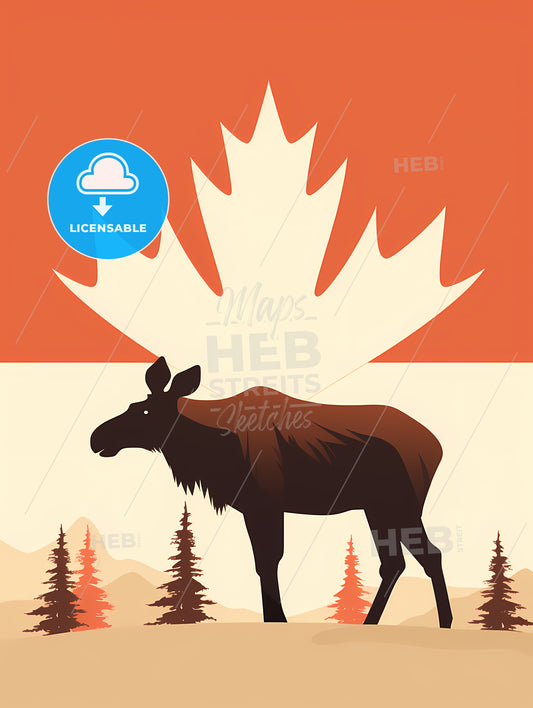 Moose Standing In Front Of A Maple Leaf