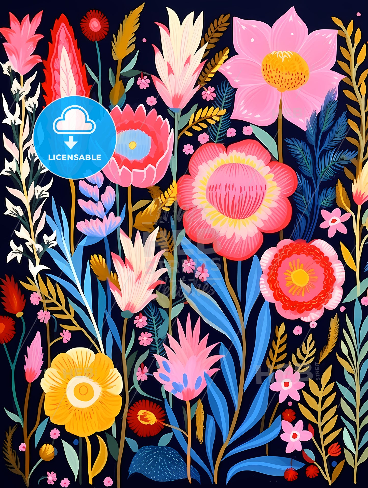 Colorful Floral Pattern On A Black Background