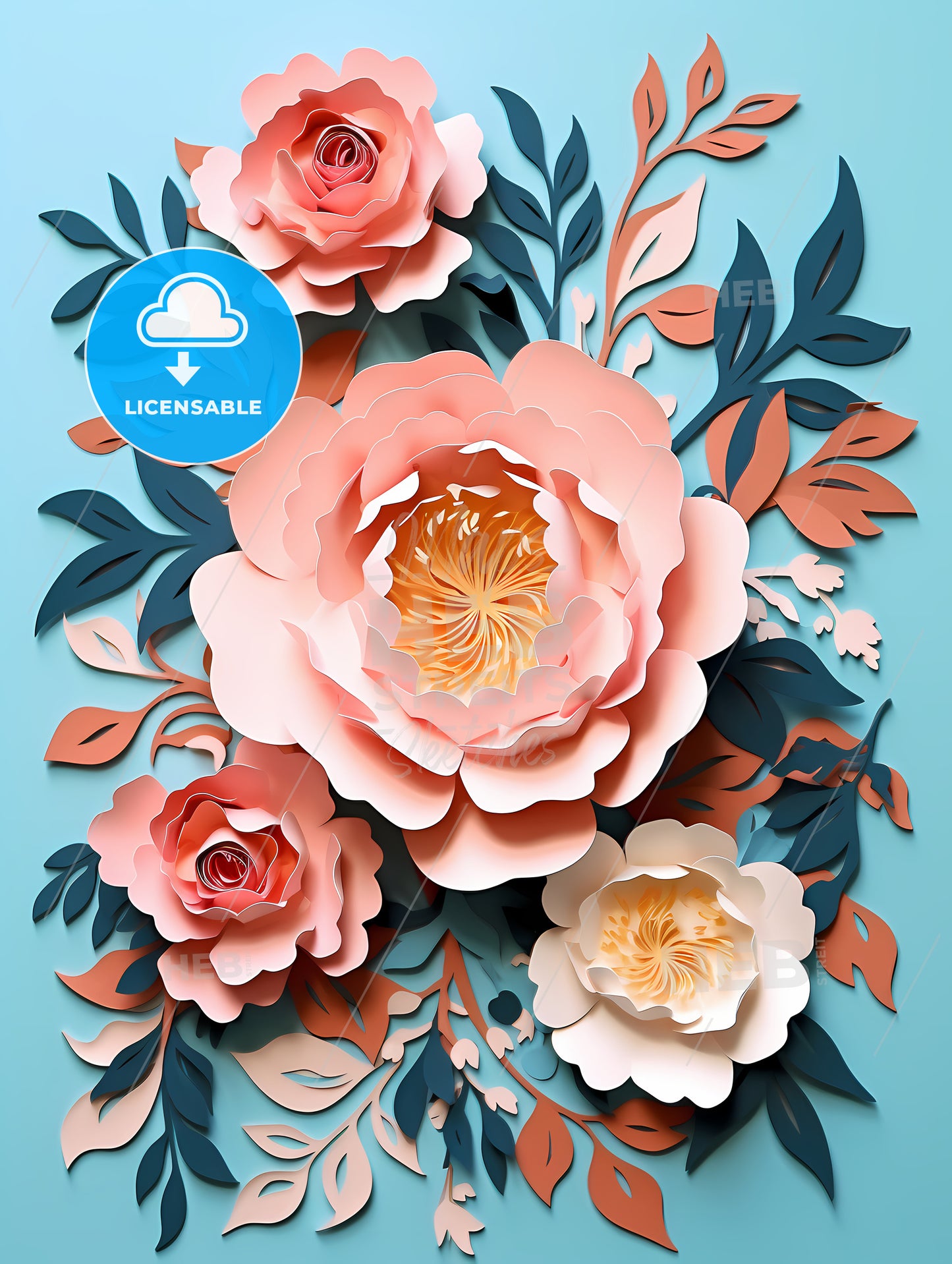 Paper Flowers On A Blue Background