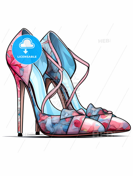 Pair Of Pink And Blue High Heeled Shoes