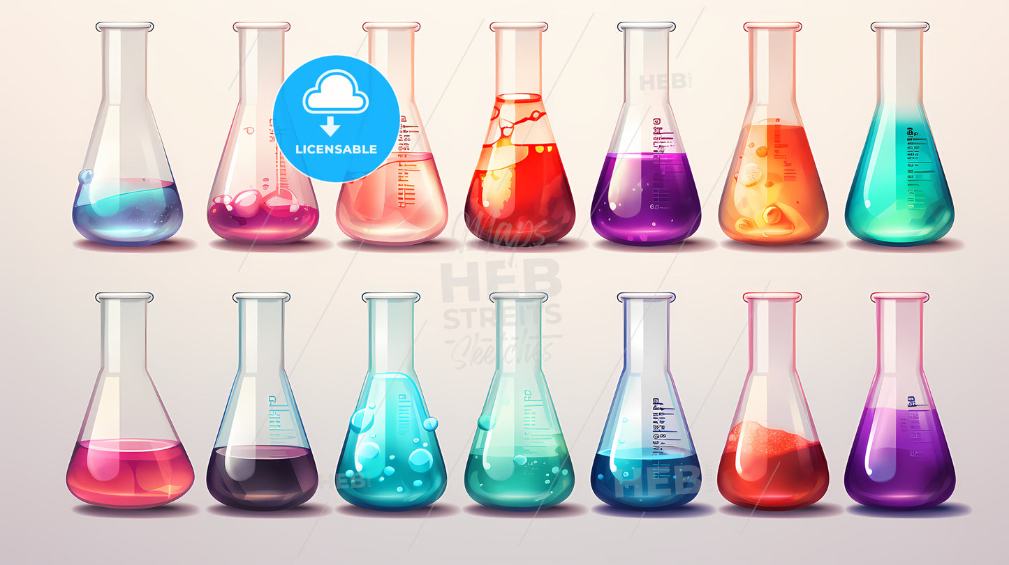Group Of Beakers With Different Colored Liquids
