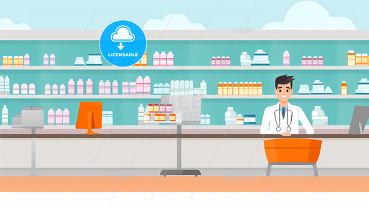 Man In A White Coat At A Pharmacy
