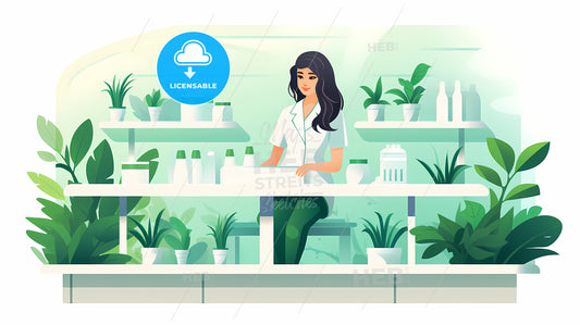 Woman Standing At A Counter With Plants In The Background