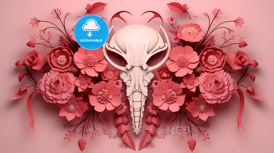 Pink And White Skull With Flowers