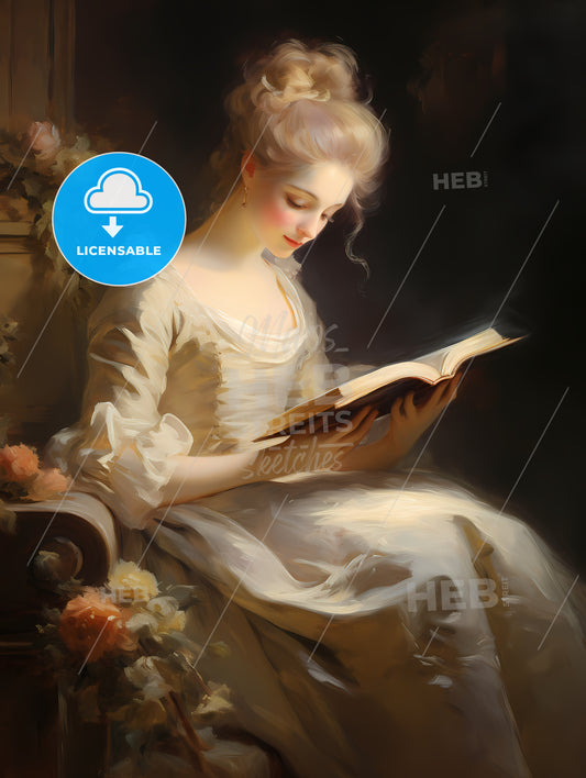 Woman In A White Dress Reading A Book