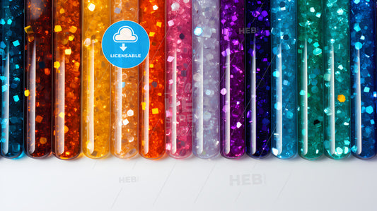 Row Of Test Tubes With Colorful Glitter