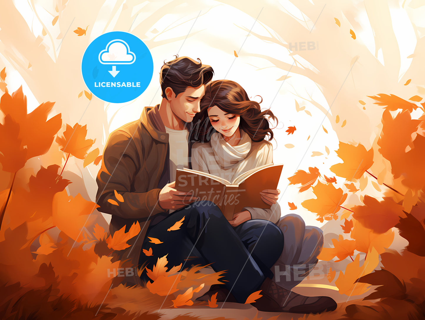 Man And Woman Sitting On The Ground Reading A Book