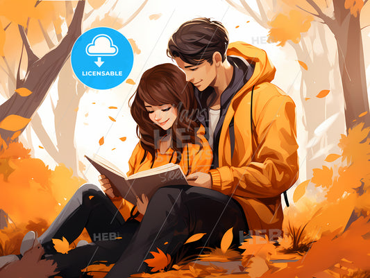Man And Woman Sitting On The Ground Reading A Book