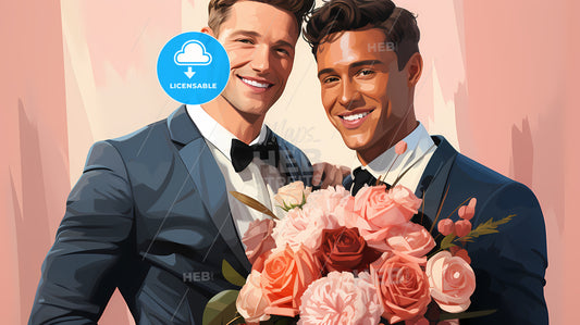 Two Men In Suits With Flowers