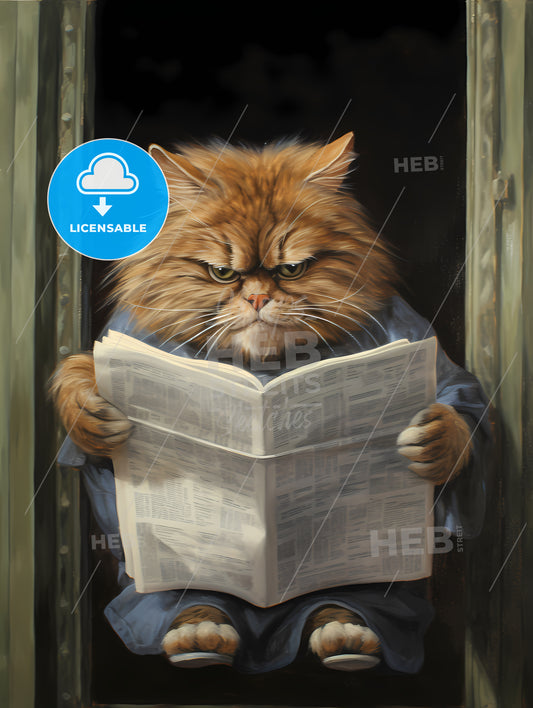 Cat Reading A Newspaper