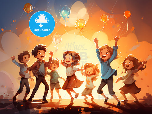 Group Of Children Holding Balloons