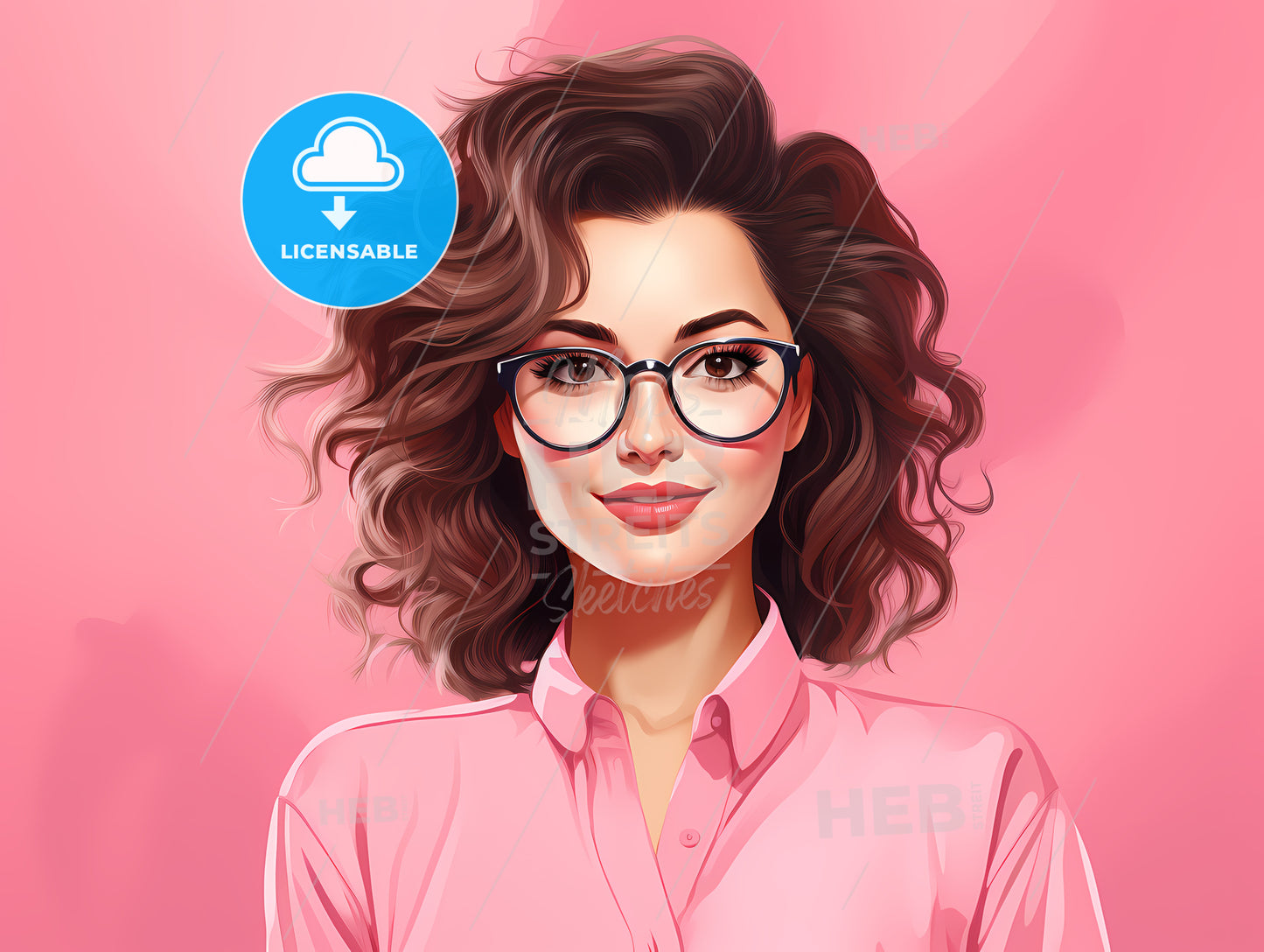 Woman With Curly Hair Wearing Glasses