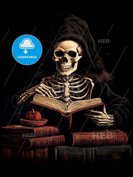 Skeleton Wearing A Hood And Holding A Book