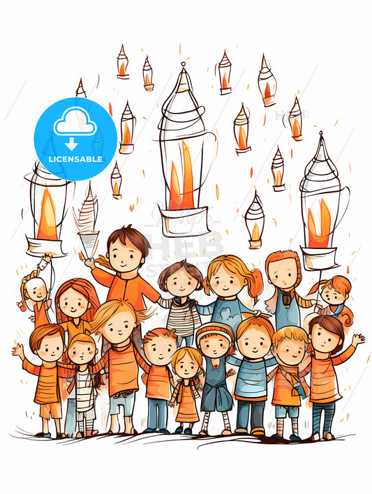 Group Of Children And Lanterns