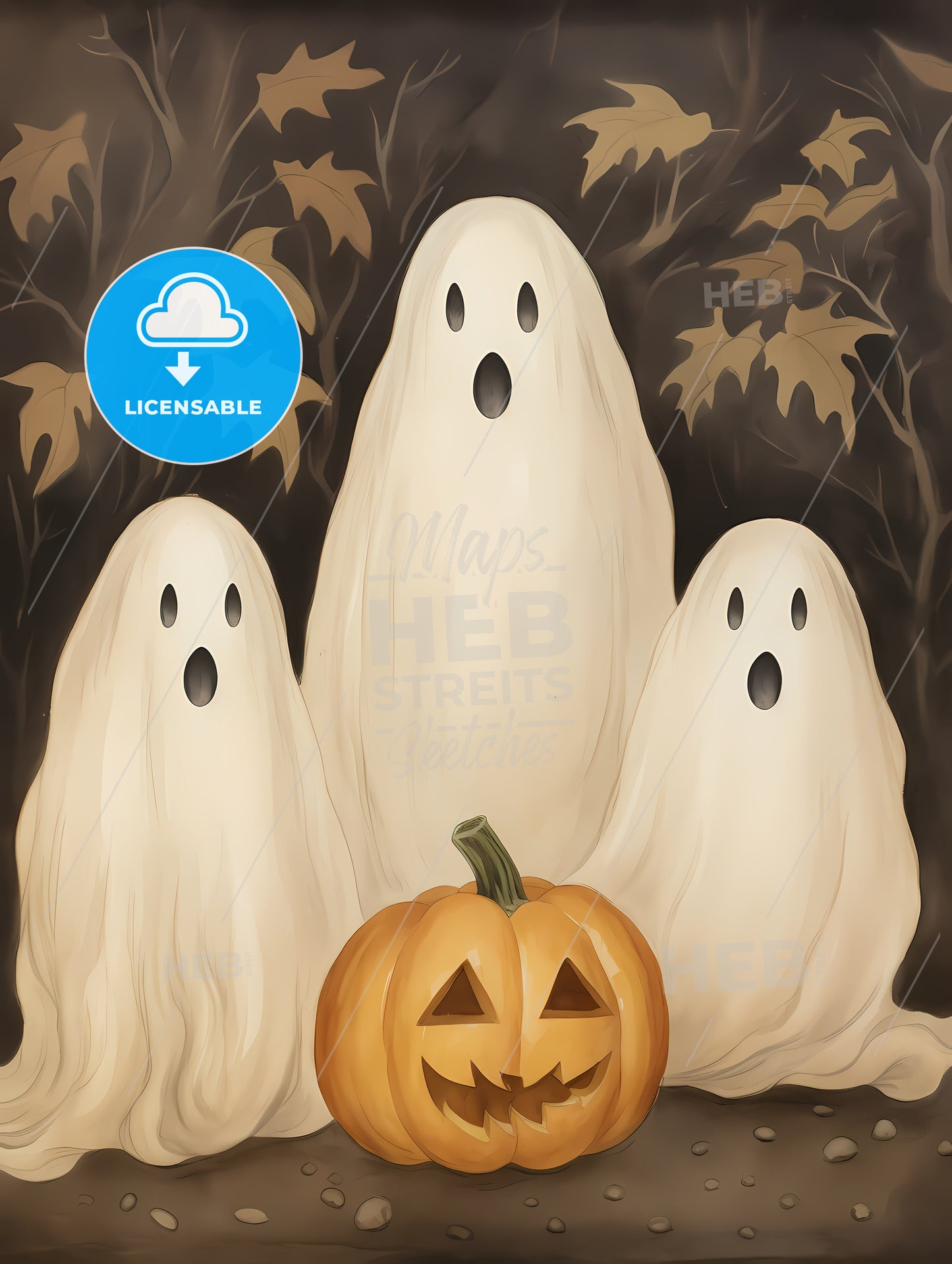 Group Of Ghosts With A Pumpkin