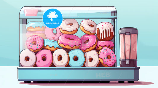 Glass Case With Donuts And A Drink