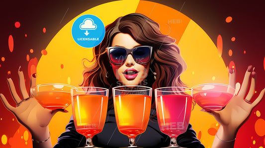 Woman With Glasses Of Drinks