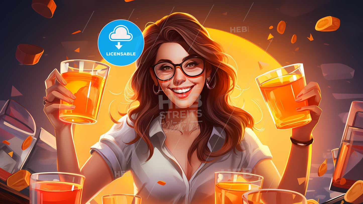 Woman Holding Glasses With Orange Liquid