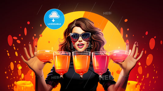 Woman Holding Glasses Of Drinks