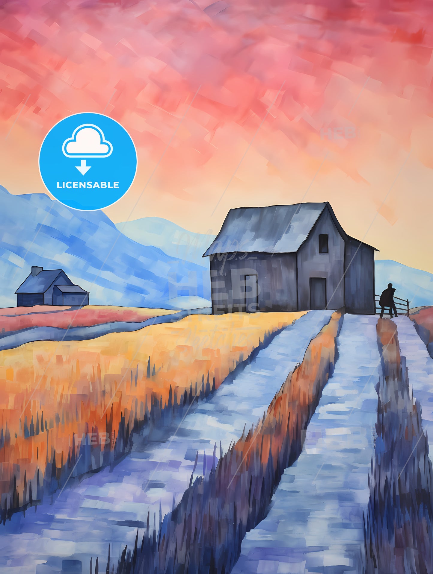 Painting Of A House In A Field