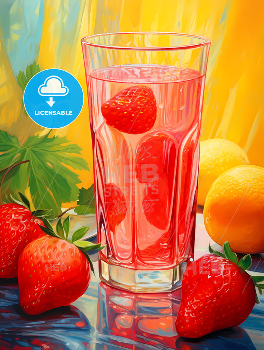 Glass Of Strawberry Juice And Fruit