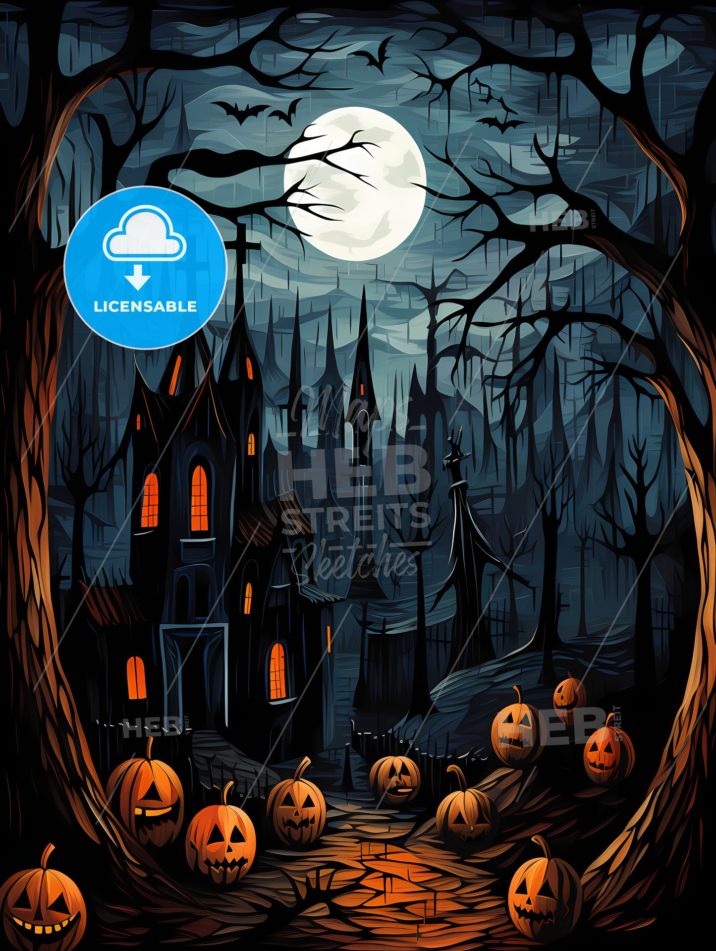 Halloween Poster With A Castle And Pumpkins