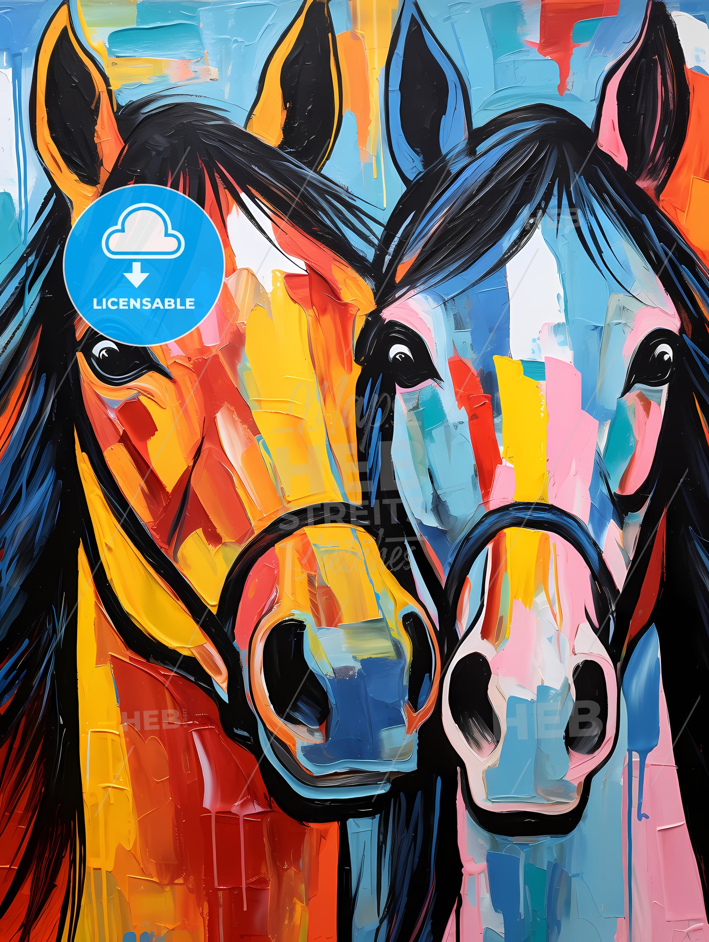 Painting Of Horses With Colorful Paint