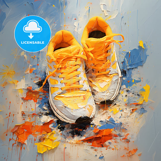 Pair Of Yellow Shoes With Paint Splatters