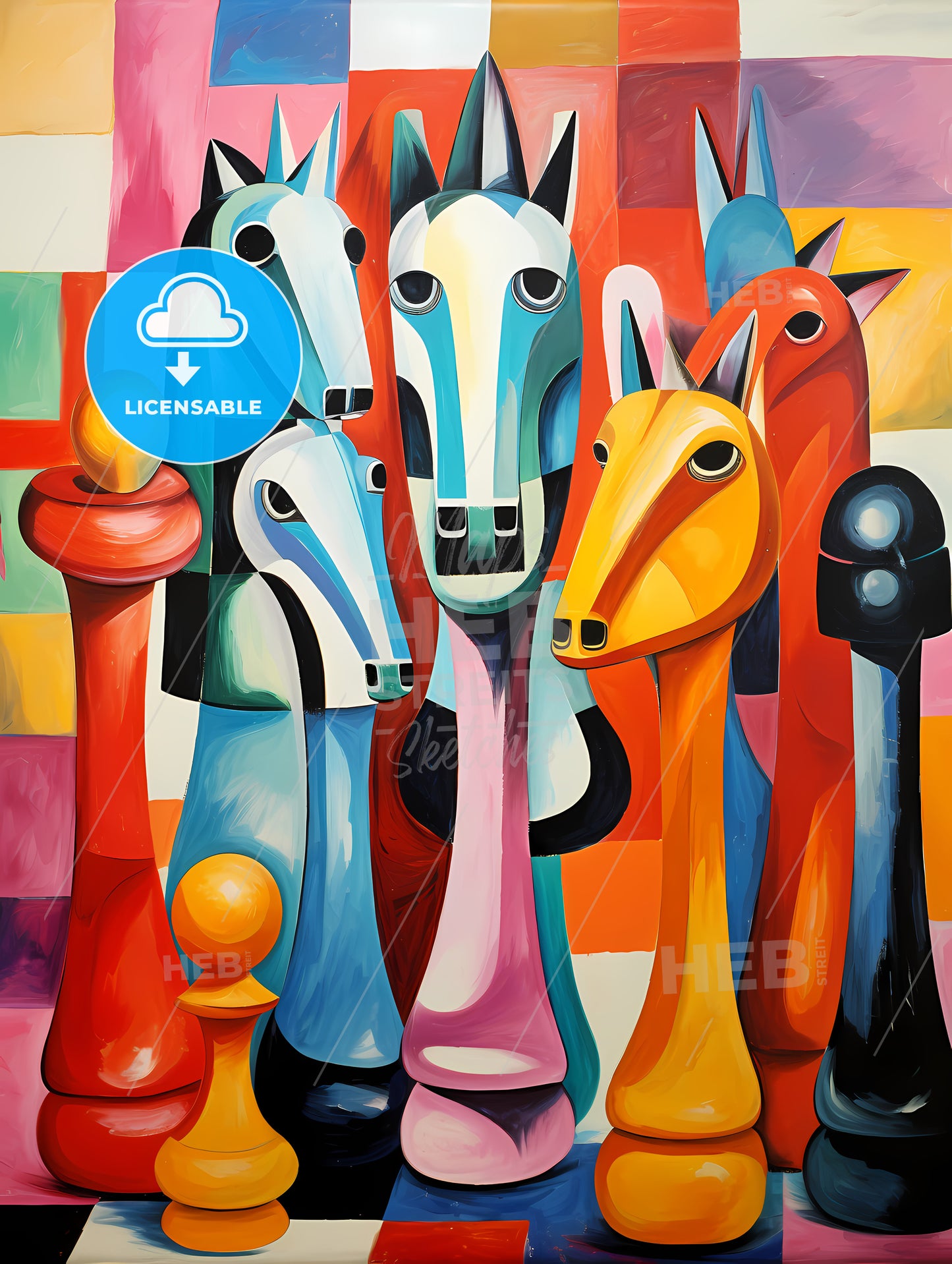 Group Of Colorful Chess Pieces